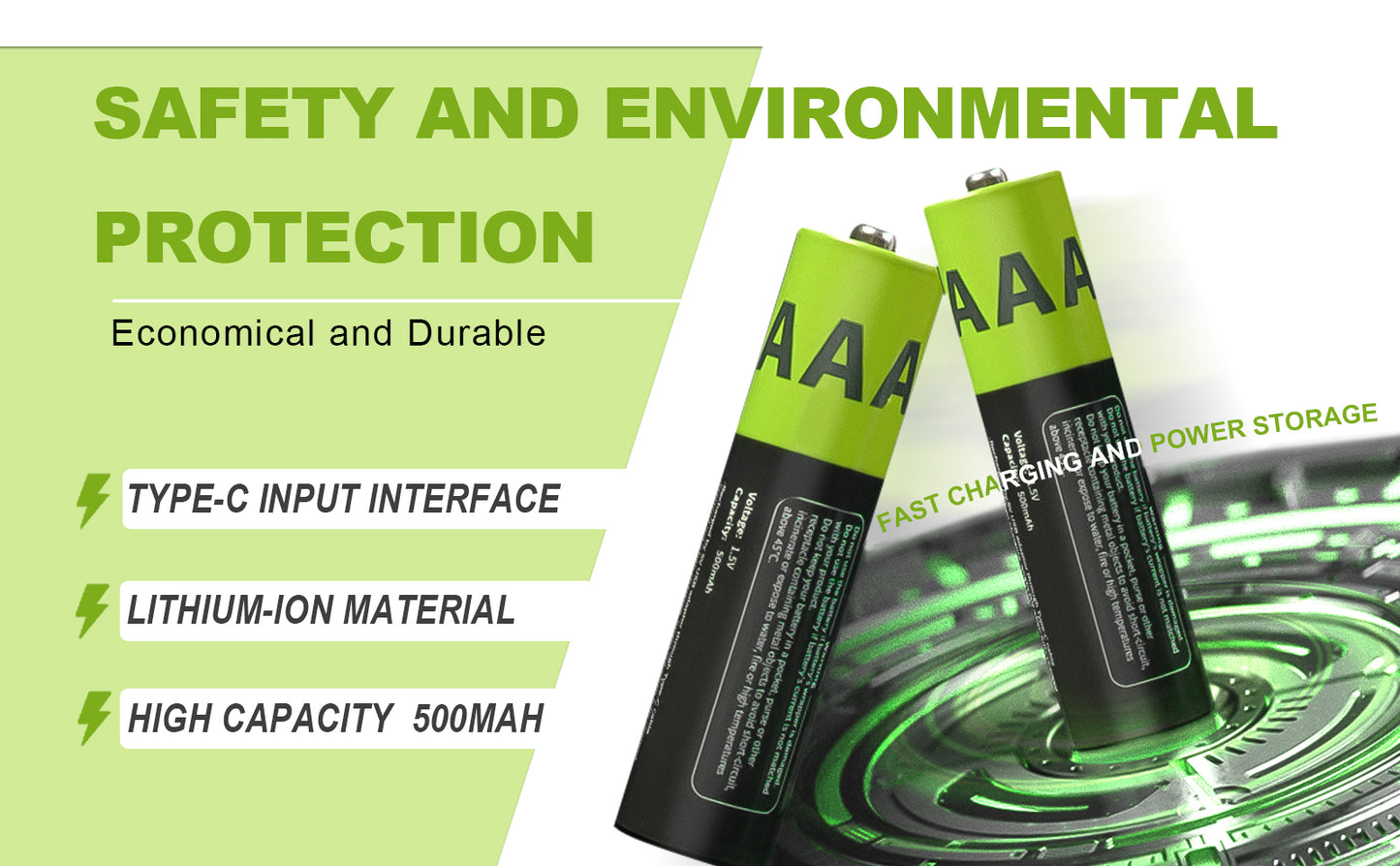 EnerC AAA Type-C Rechargeable Lithium-Ion Battery – 500 mAh 4 pack