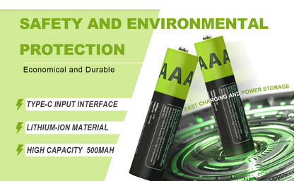 EnerC AAA Type-C Rechargeable Lithium-Ion Battery – 500 mAh 4 pack