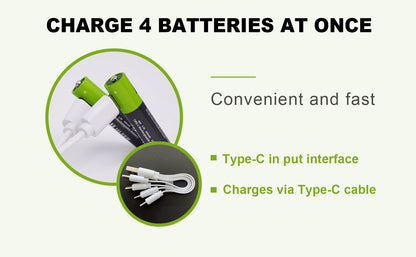 EnerC AAA Type-C Rechargeable Lithium-Ion Battery – 500 mAh 4 pack