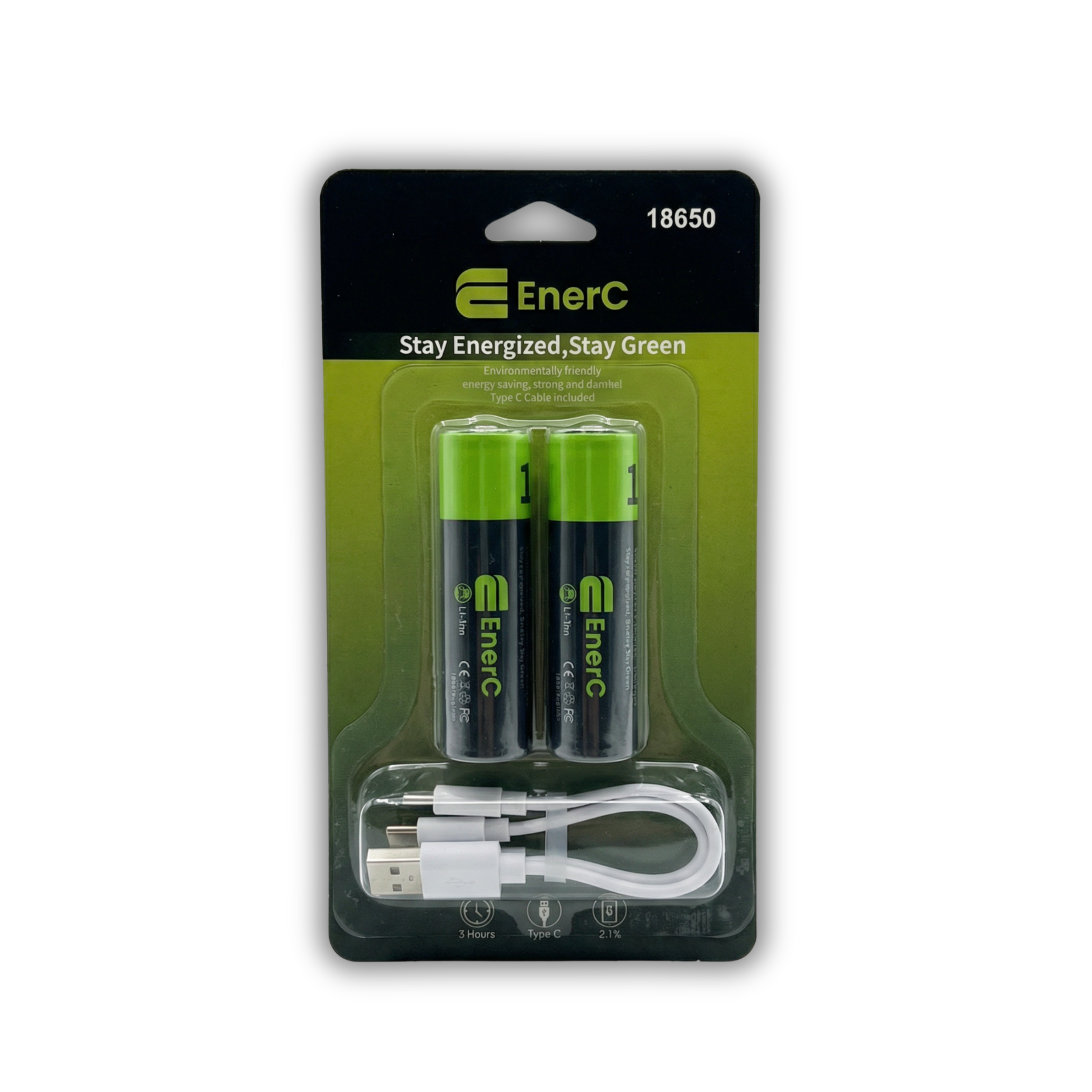 EnerC 18650 Type C Rechargeable Battery 2 Pack