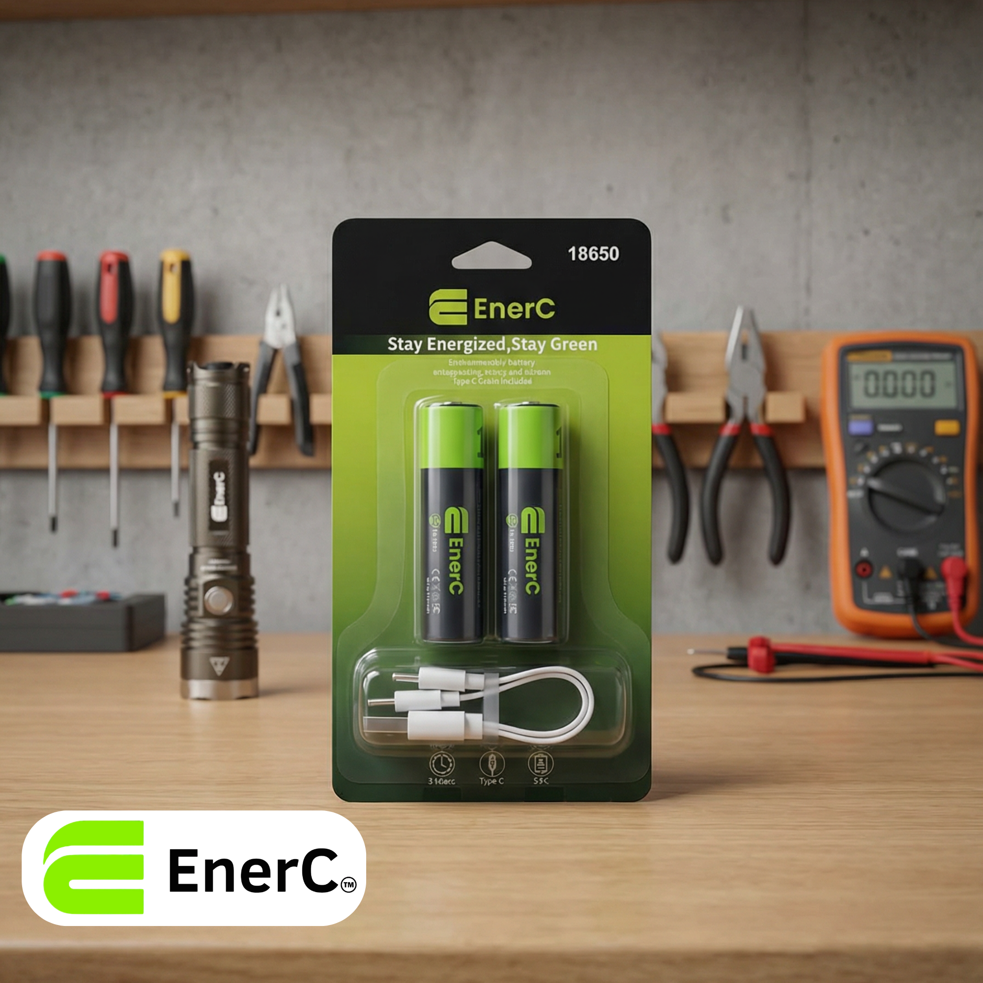 EnerC 18650 Type C Rechargeable Battery 2 Pack