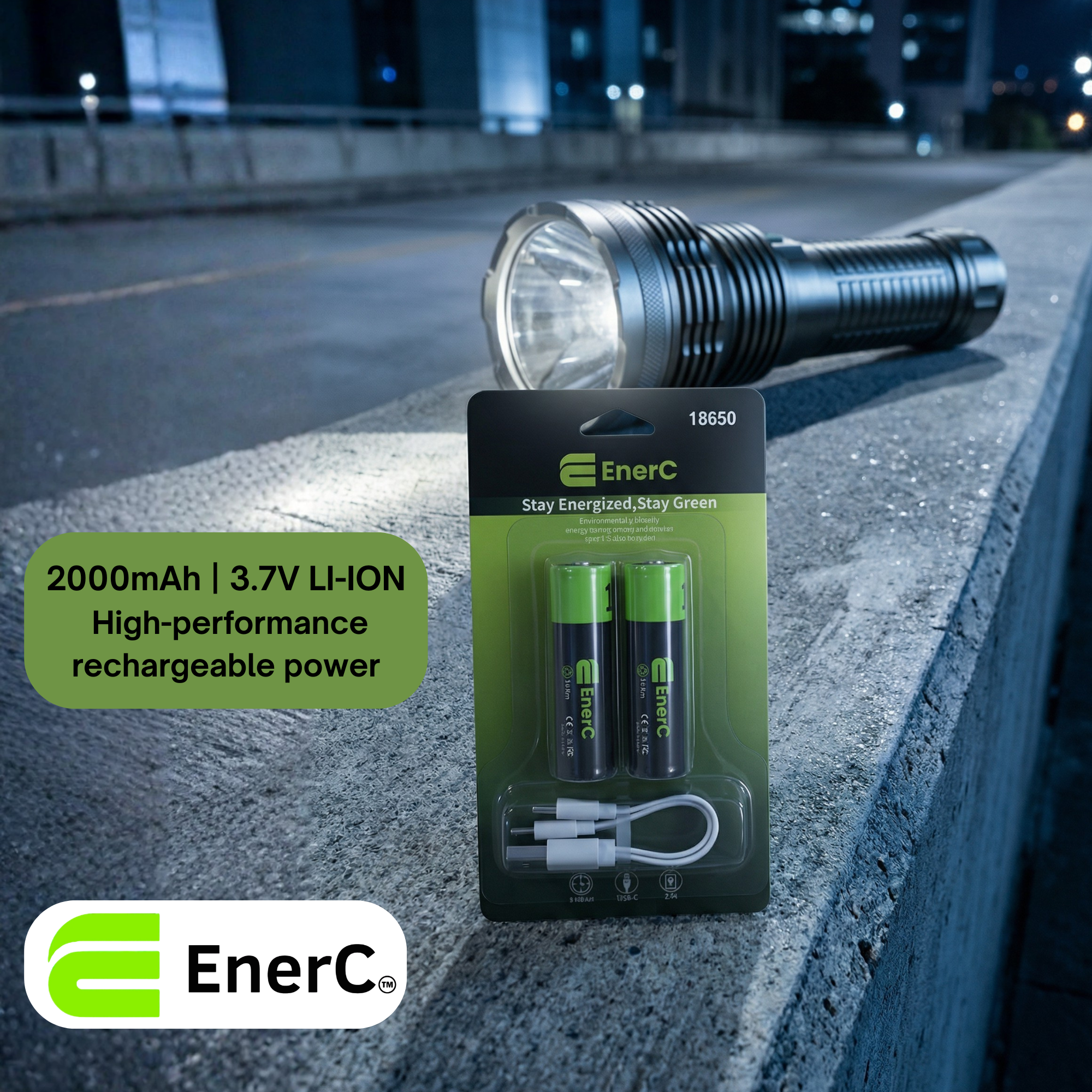 EnerC 18650 Type C Rechargeable Battery 2 Pack