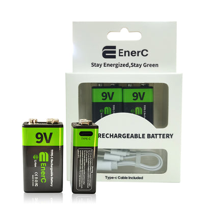 EnerC 9V Type-C Rechargeable Lithium-Ion Battery – 350 mAh 2 pack