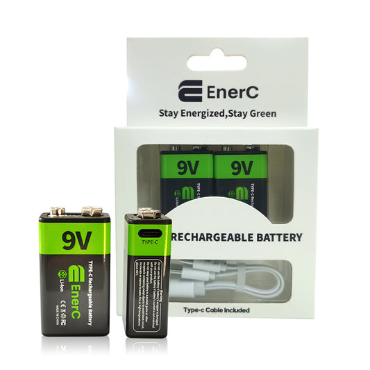 EnerC 9V Type-C Rechargeable Lithium-Ion Battery – 350 mAh 2 pack