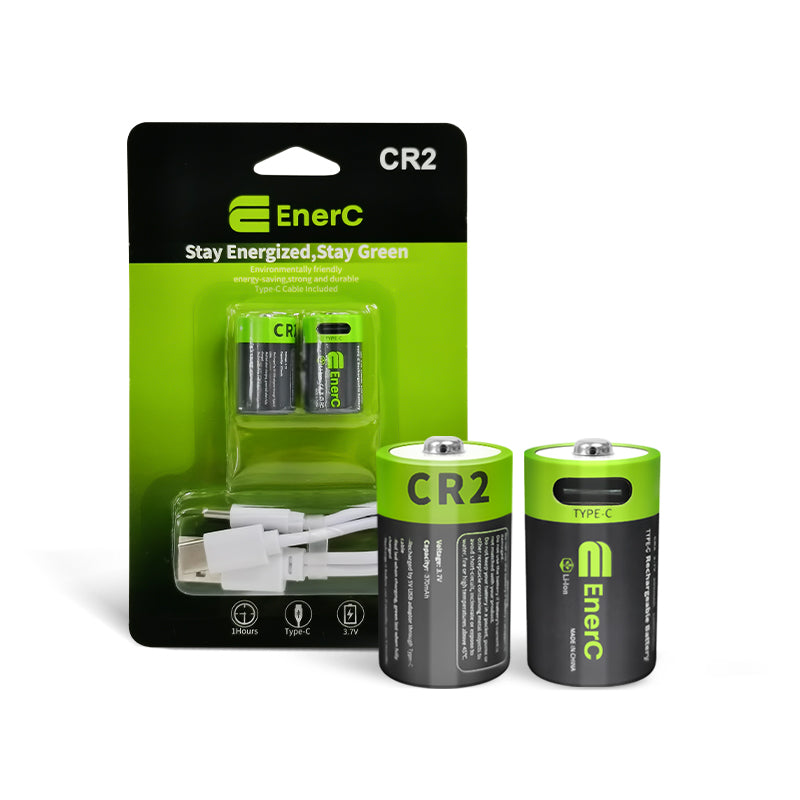 EnerC CR2 Type-C Rechargeable Lithium-Ion Battery – 370mAh (Type-C Charging | 1,200 Cycles)