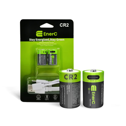 EnerC CR2 Type-C Rechargeable Lithium-Ion Battery – 370mAh (Type-C Charging | 1,200 Cycles)