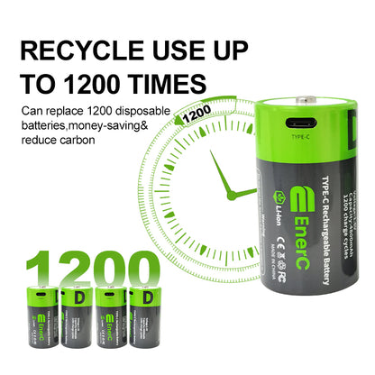 EnerC  D  Type-C Rechargeable Lithium-Ion Battery – 4800 mAh 2 pack
