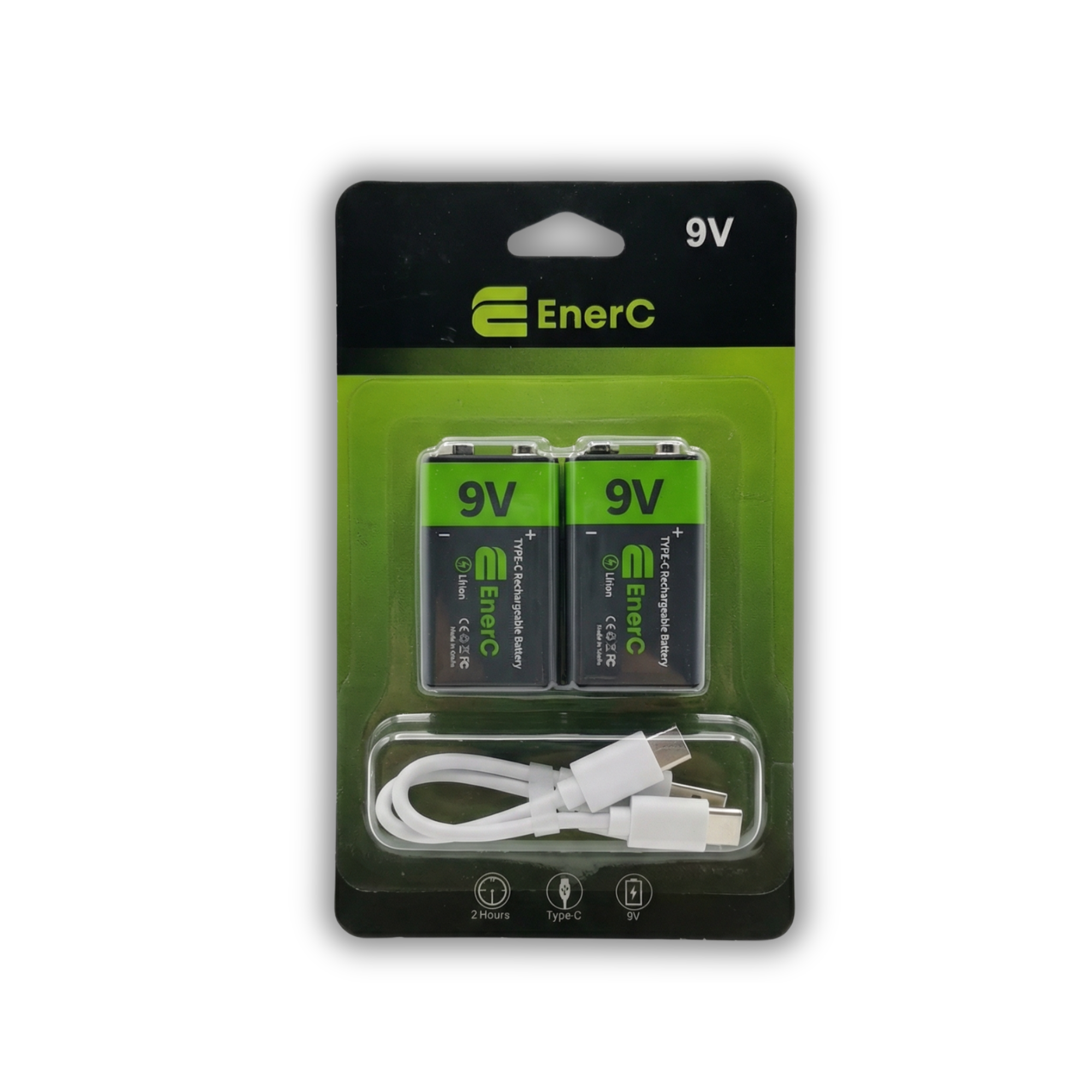 EnerC 9V Type-C Rechargeable Lithium-Ion Battery – 350 mAh 2 pack