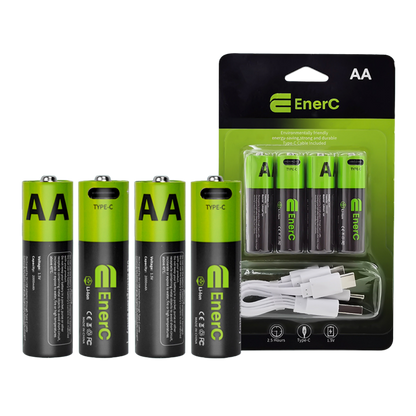 EnerC AA Type-C Rechargeable Lithium-Ion Battery – 2000 mAh 4 Pack