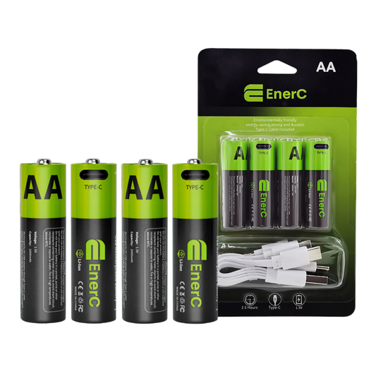 EnerC AA Type-C Rechargeable Lithium-Ion Battery – 2000 mAh 4 Pack