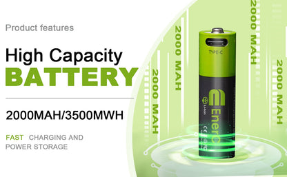 EnerC AA Type-C Rechargeable Lithium-Ion Battery – 2000 mAh 4 Pack