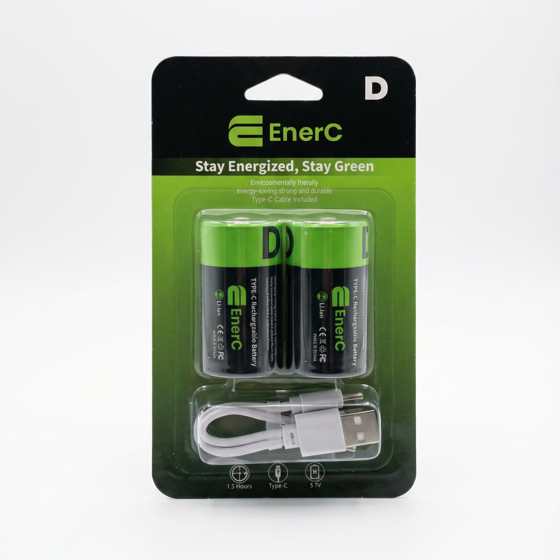 EnerC  D  Type-C Rechargeable Lithium-Ion Battery – 4800 mAh 2 pack